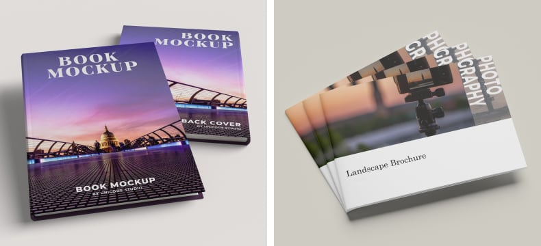A mockup booklet with card and saddle-stitch covers.